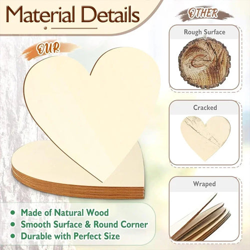 30pcs 15cm Wooden Heart Cutouts, Unfinished Blank Heart Shape Wood Slices Ornament Sign for Wedding Home DIY Crafts Decor