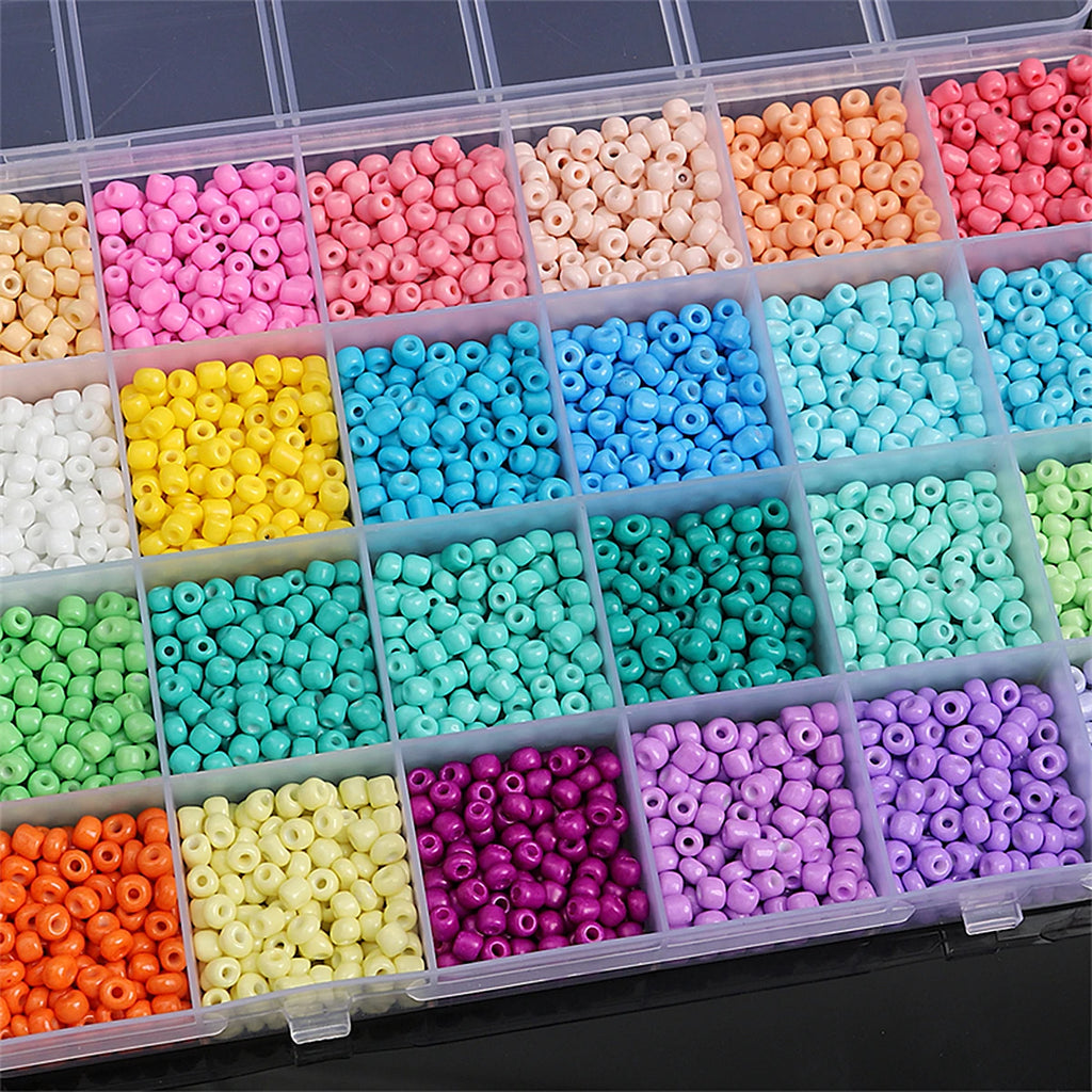 3mm (12000pcs) & 4mm (3600pcs) Solid Color Glass Rice Beads - 24 Grids DIY Jewelry Kit for Bracelets, Necklaces & Earrings